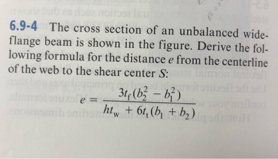 6.9-4 The cross section of an unbalanced wide- flange beam is shown in the figure. Derive the fol- lowing formula for the dis