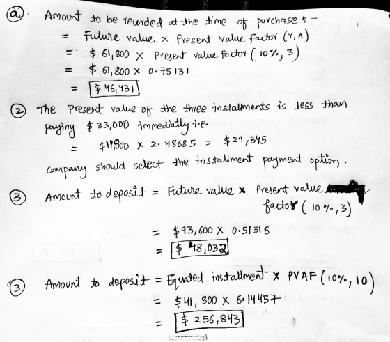 Amount to be Yeurded at the time o purchase future value x Present Value factor (Y,n) 61,800 x Preset value facto 0, 3) 61, 8