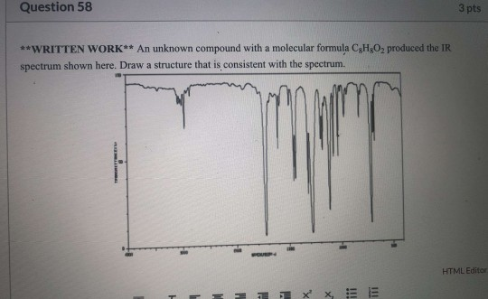 Question 58 3 pts **WRITTEN WORK** An unknown compound with a molecular formula CH,O2 produced the IR spectrum shown here. Dr