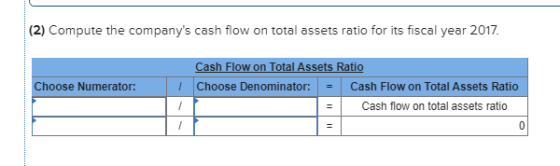 (2) Compute the companys cash flow on total assets ratio for its fiscal year 2017 Cash Flow on Total Assets Ratio IChoose De