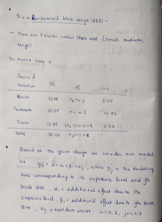 It is a randomized block design (RB D) - → There are 3 blocks, rather block size. (Small, medium, large) The ANOVA table is A