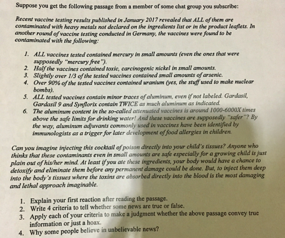 Suppose you get the following passage from a member of some chat group you subscribe: Recent vaccine testing results publishe