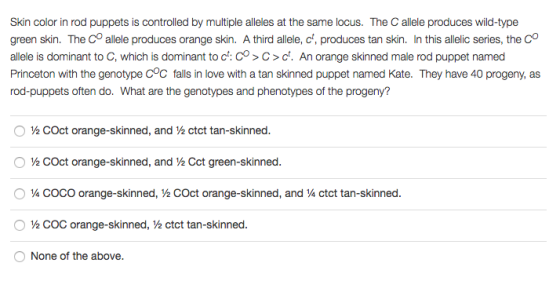 Skin color in rod puppets is controlled by multipl