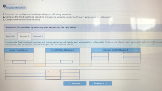 HORROR HALEP Required information 1. Compute the variable overhead spending and efficiency variances. 2. Compute the fixed ov