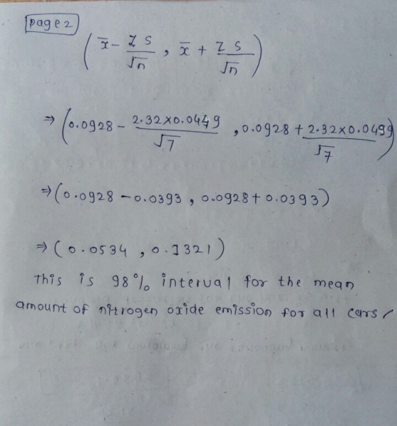 (page 2) 10.0928 - 2-32X0.0449 .0.0928 + 2.32x0.0499 17 >(0.0928 -0.0393 , 0.0928+ 0.0393) (0.0534 ,0. 1321) This is 98% inte