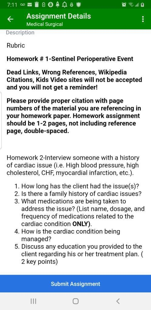 7:11 00 OO 08. Assignment Details Medical Surgical Description Rubric Homework # 1-Sentinel Perioperative Event Dead Links, W