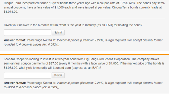 Cinqua Terra Incorporated issued 10-year bonds three years ago with a coupon rate of 6.75% APR. The bonds pay semi- annual co