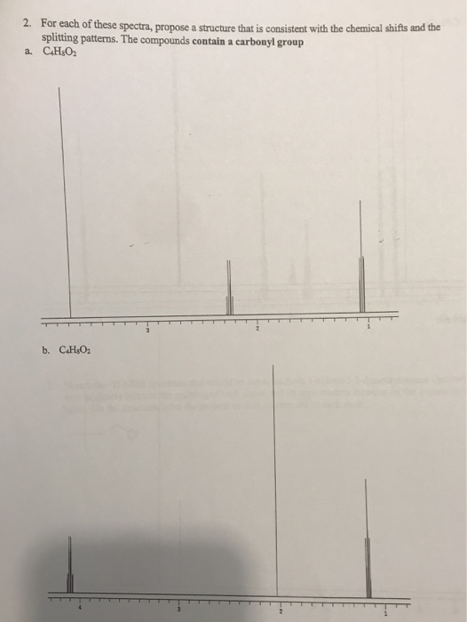 2. For each of these spectra, propose a structure that is consistent with the chemical shifts and the splitting patterns. The