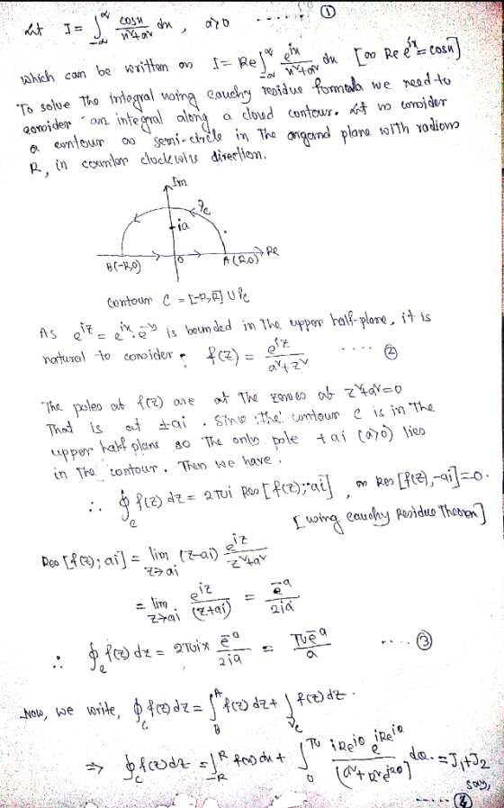 - 240V Lou Malov Lit IJo obra, ayo .-* O which can be written on t= Rejes e [on Ree cosu] To solve the integral using cauchy