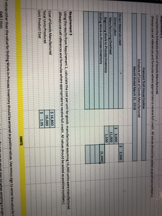 Requirement 2 Complete the Schedule of Cost of Goods Manufactured (Always use cell references and formulas where appropriate
