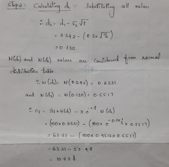 Values Stepa - Calculating de substituting all values a de=d,- og. Ut = 0.342-(0.3x] 2) = 0.130. N(di) and (ch) values are co