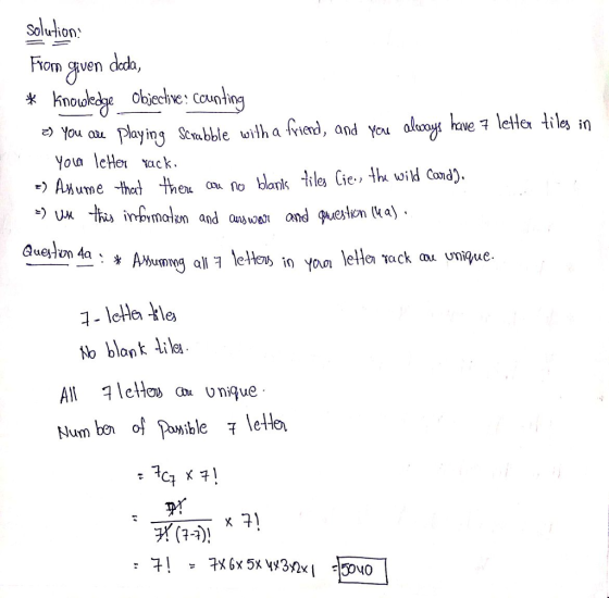 Solution、 Fiom ven dada, TOW c) You au Playing Sc℡bble with a fiend, and You alooy have a letter tiles in Yo le ack. *) u从 infymalz n and ayat and question (kaj 1- le le No blonk lilea