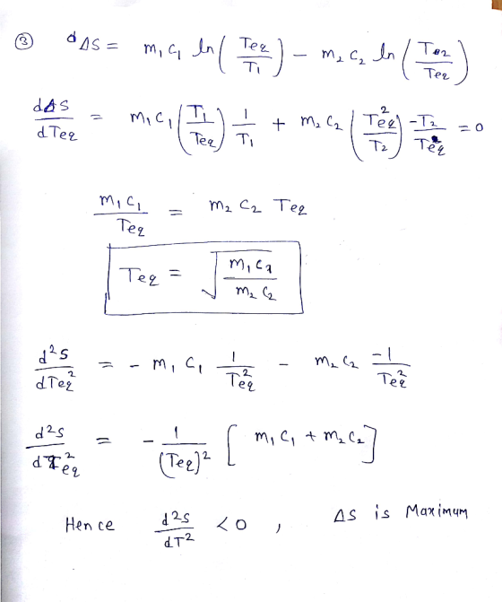 mi c, n/Ta2 Tee ( dAS= Tee Ti dAs +m C Teel -Ta Tel Ti MICI d Tee TeeT T2 m2 C2Tee Tez Tee YM Tet Te? dTeg miC m Tee)2 is Max