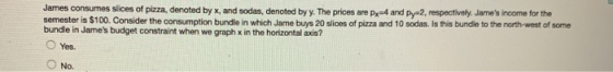 James consumes slices of pizza, denoted by X, and sodas, denoted by y. The prices are ps4 and Py2, respectively. James incom