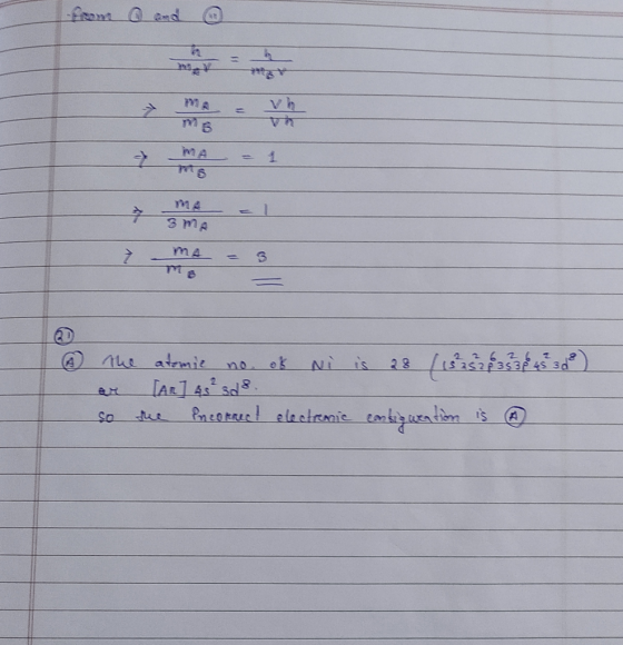 WA 31 The atomic no ok Ni is 28 (15533 45 3 ) ar [Ar] 45² sd 8. so the incorrect electrenie consiguention is