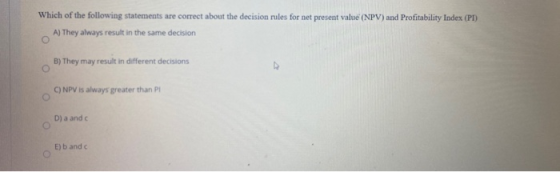 Which of the following statements are correct about the decision rules for net present value (NPV) and Profitability Index (P