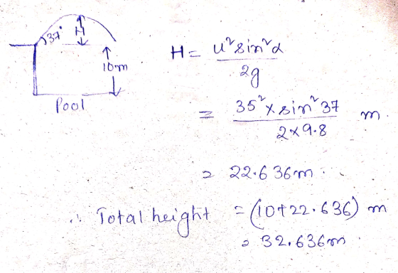 H = ursina Pool 2 35 x sin 37 m. 2*9.8 2 22636min s! Total height = (107221636) m 32,636 mi