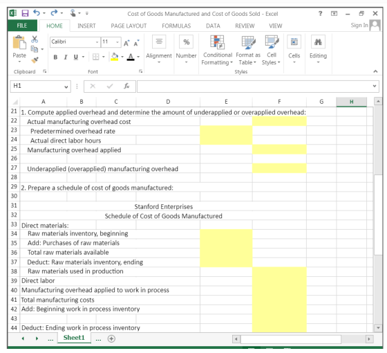? x XS FILE HOME * Calibri - Sign In Sion Cost of Goods Manufactured and Cost of Goods Sold - Excel INSERT PAGE LAYOUT FORMUL