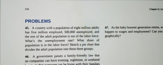 216 Chapter 8 un 47. As the baby boomer generation retires, w happen to wages and employment? Can you graphically? PROBLEMS 4