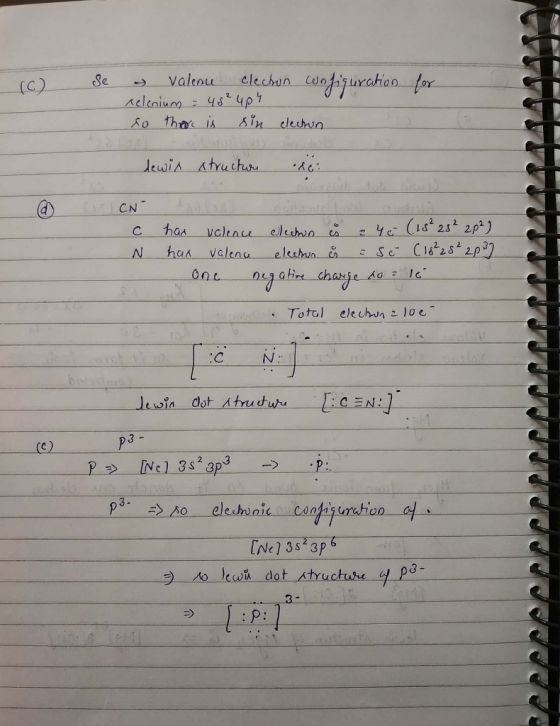ro Se for - Valenu electron configuration relenium = 48² 404 so there is sin elechon dewix structure de: @ CN c N hax valence