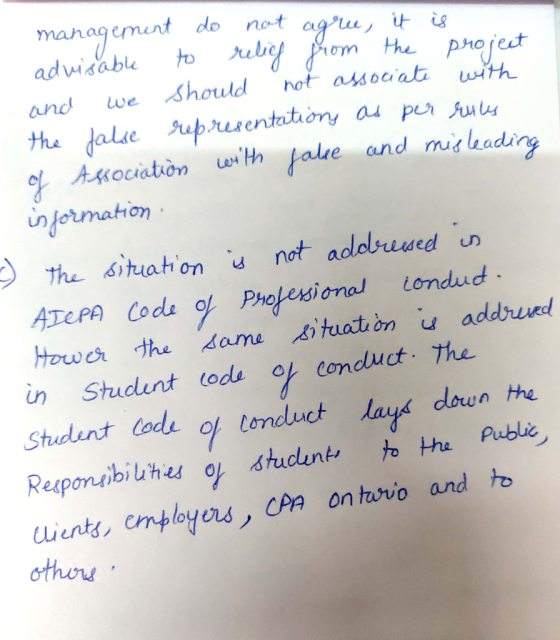 managemunt do not au is and we sholdhot associat wih 엇 Arouation with take and mud leading injermation the situahon not a ATCPA Code of Phojesiona Londud Howcr the dam &ituat on u addbrued in Studint tod o conduct The Studunt cod of tomdluct lays doun he RedPoruibiluhes or student, the Publie loyers) CPA ontario and othou