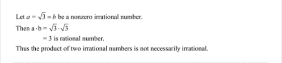 Let a = V3 = b be a nonzero irrational number. Then a-b=./3-B -3 is rational number Thus the product of two irrational number
