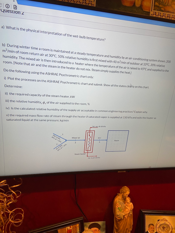 Question z a) What is the physical interpretation of the wet-bulb temperature? b) During winter time a room is maintained at