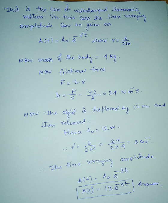 This is the case of underdamped harmonic motion. In this case the time varying amplitude giren can be at Alt) Ао е where da b