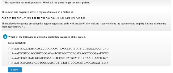 This question has multiple parts. Work all the parts to get the most points. The amino acid sequence across a region of inter