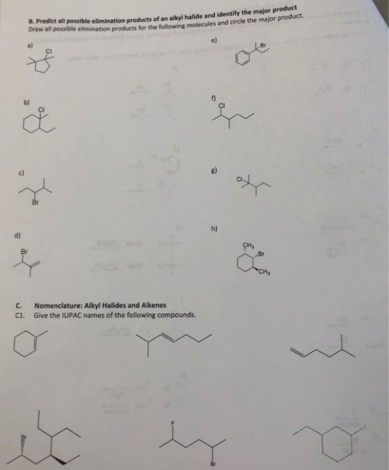 B. Predict all possible elimination products of an alkyl halide and identify the major product Draw all possible elimination