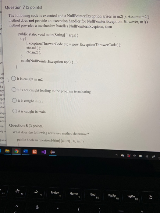 t ba Question 7 (3 points) The following code is executed and a NullPointerException arises in m20. Assume m20 method does no
