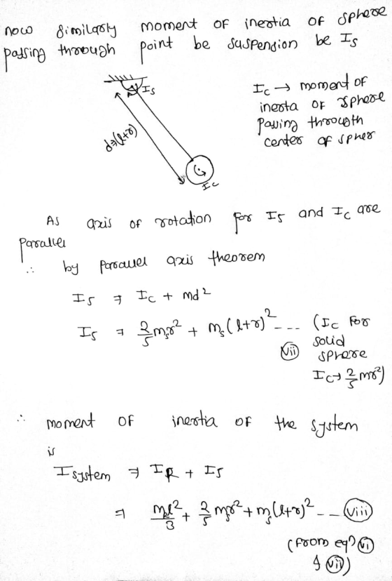 now similarly passing through moment of inestia of sphere point be suspension be Is Ic + moment of inerta Of Sphere Passing t