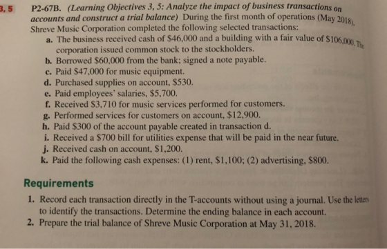 3,5 e of $106,000. The P2-67B. (Learning Objectives 3, 5: Analyze the impact of business transactions on accounts and constru
