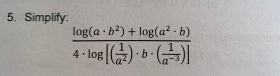 5. Simplify: log(a •62) + log(a².b) 4. log[(7+). 6.(2+)]