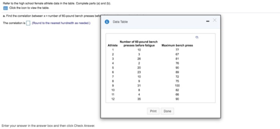 Refer to the high school female athlete data in the table. Complete parts (a) and (b). Click the loon to view the table a. Fi