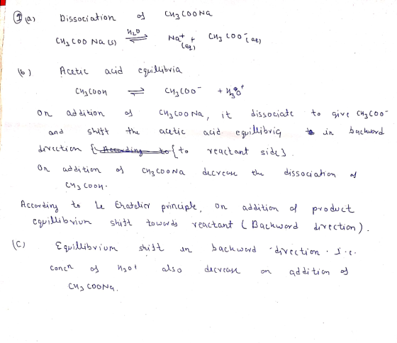 a) Dissociation of Cuzcoona CH₃cOo Na Z Nat & Cuzcoo { az Acetic acid equillibria сч, Соби — си, Сбо +44% on addition of cl₂c