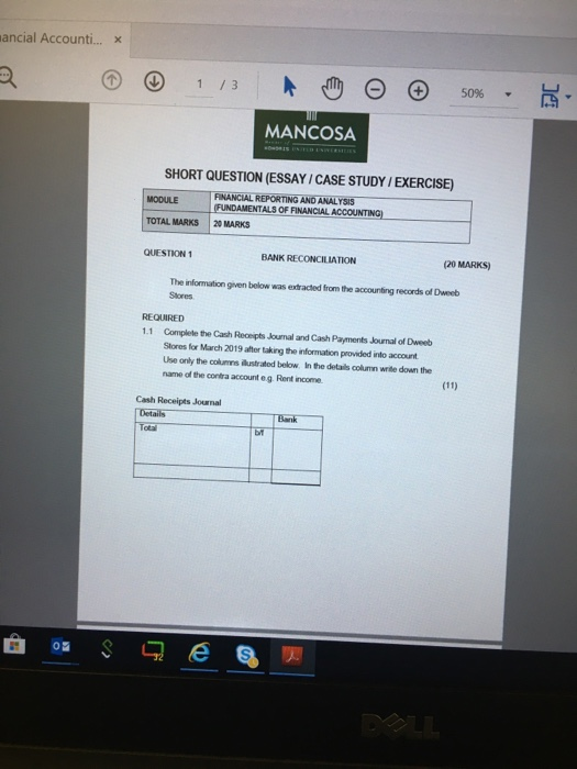 cial Accounti... x MANCOSA SHORT QUESTION (ESSAY / CASE STUDY / EXERCISE) MODULE FINANCIAL REPORTING AND ANALYSIS FUNDAMENTAL