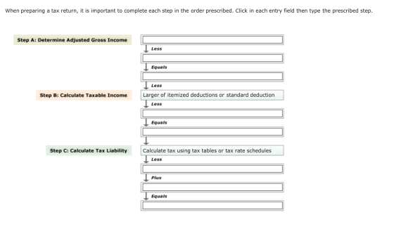 When preparing a tax return, it is important to complete each step in the order prescribed. Click in each entry field then ty