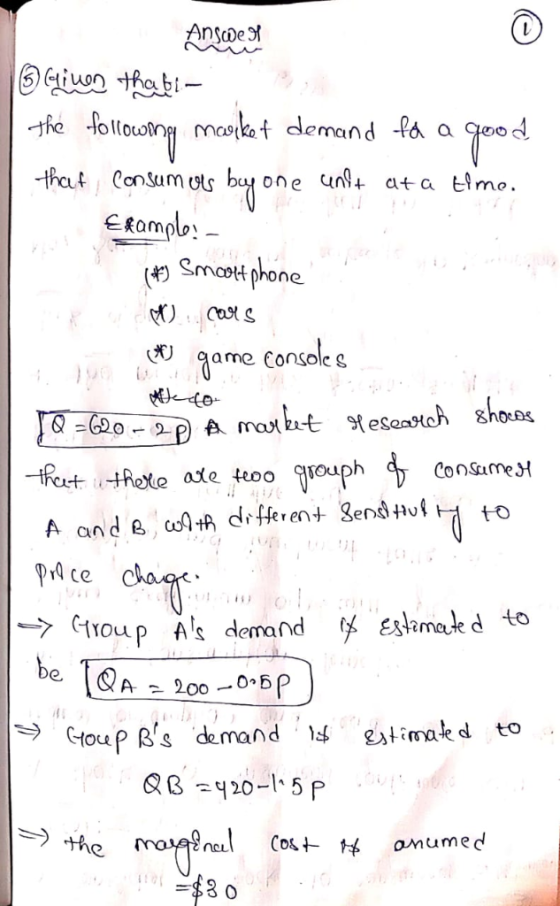 Answert 5 Given thabi- | the following market demand fa a good that consumers bayone unft at a time. Erample: - (H) Smartphon