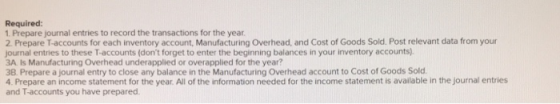 Required: 1. Prepare journal entries to record the transactions for the year. 2. Prepare T-accounts for each inventory accoun