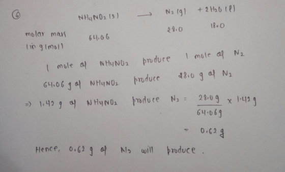 +2 H20 (P) Na (91 NH4NO2 15) 18.0 molar marn 64.06 tin gimoll M6le af N2 produce N HYNO2 ( mole a 8.0 9af N2 pruduce 64.06 1