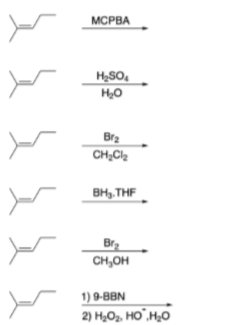 Ег МСРВА H2SO4 но Brz CH.Cl2 BH, THF Сн,он 1) 9 вBN 2) но, но, но