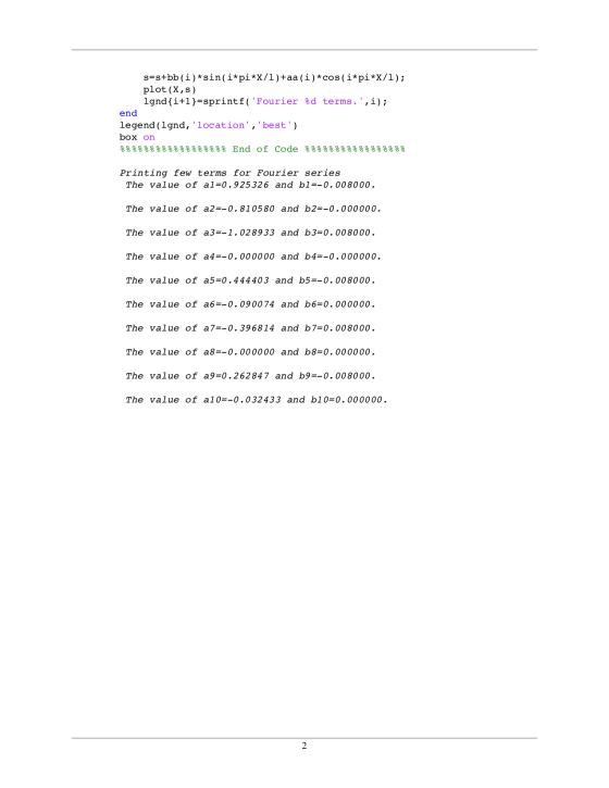 s=s+bb(i)*sin(i*pi*X/1)+aa (i)*cos(i*pi*X/1); plot(X,s) lgnd{i+1}=sprintf(Fourier %d terms.,i); end legend (lgnd, location