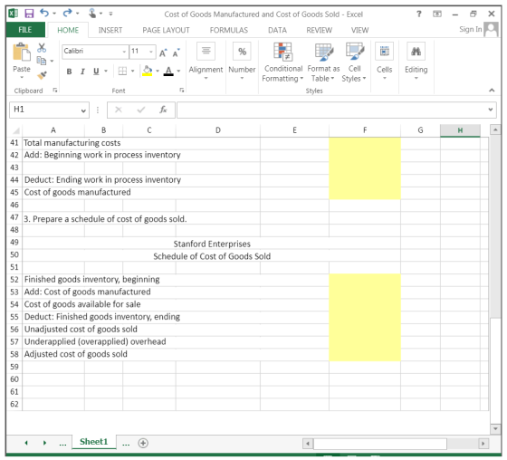 X 5 ,95 ? X Cost of Goods Manufactured and Cost of Goods Sold - Excel PAGE LAYOUT FORMULAS DATA REVIEW VIEW - Sign In FILE HO