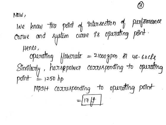 6) NOW, curve and Ne know the point of Intersection of performance curve 78 operating point Hence, operating flowerale = 2100