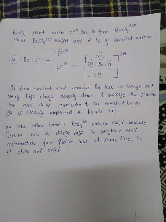 Belly theus react with co ion to form Belly Becleo enists and it is as covalent na co :: ca: Be: ci + : 20 0 - 1:a ße: ca: 1