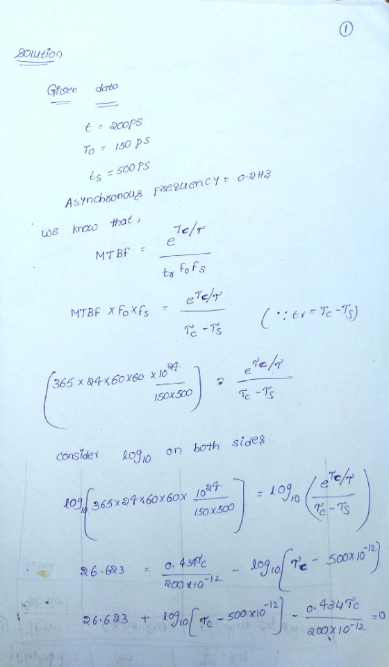 20lutioo Gfoen dato E2copS SO PS To 500 PS is Asynchoonous8 peeuency 0.2H3 know that we Te/T MT BF eTe/ MTBF X foXfs TeTs 365