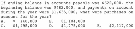 If ending balance in accounts payable was $622,000, the beginning balance was $482,000, and payments on account during the ye