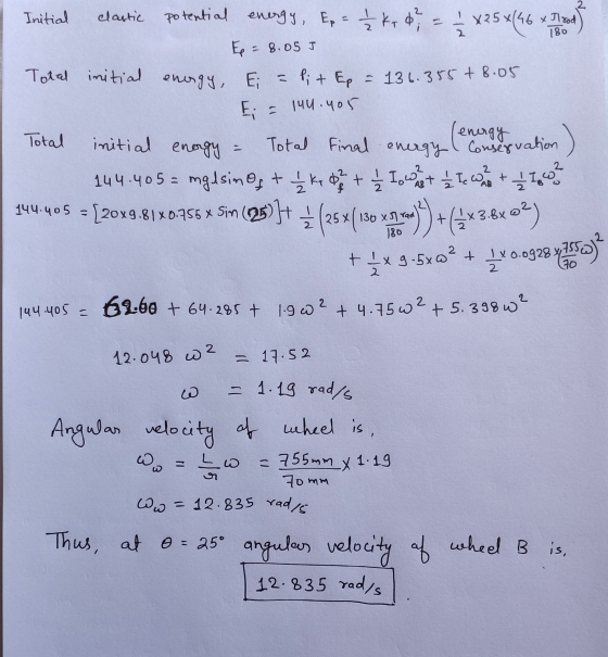 Initial 2 180 clastic potential energy, Ep = 2 kr 6 = ₂ x 25x(46 x Tod E = 8.05 J Total initial energy, Ei = 1; + Ep = 136.35