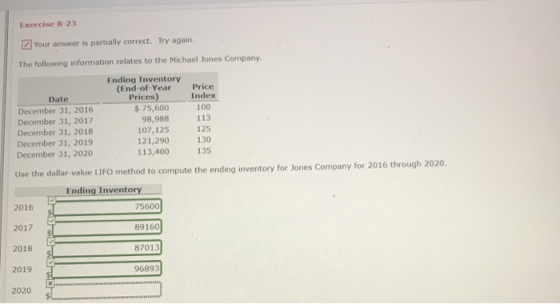 Exercise 8-23 Your answer is partially correct. Try again. The following information relates to the Michael Jones Company Pri